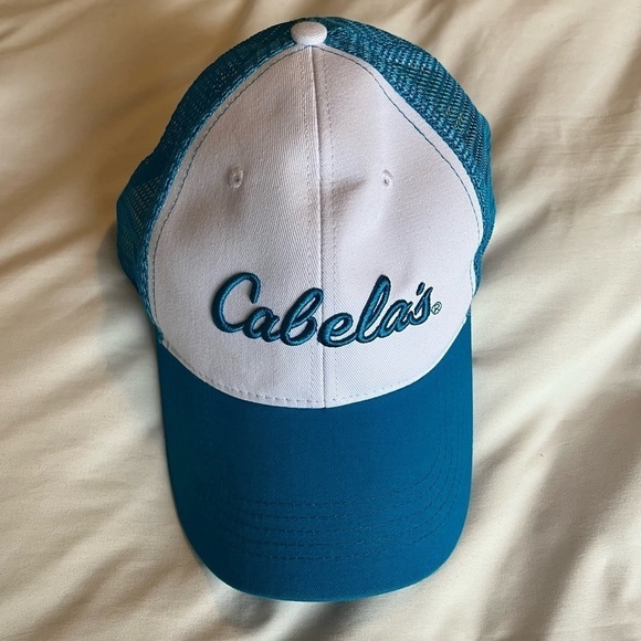 NWOT Cabela's Teal and White Trucker Style Snapback Cap Hat OS - Picture 1 of 7